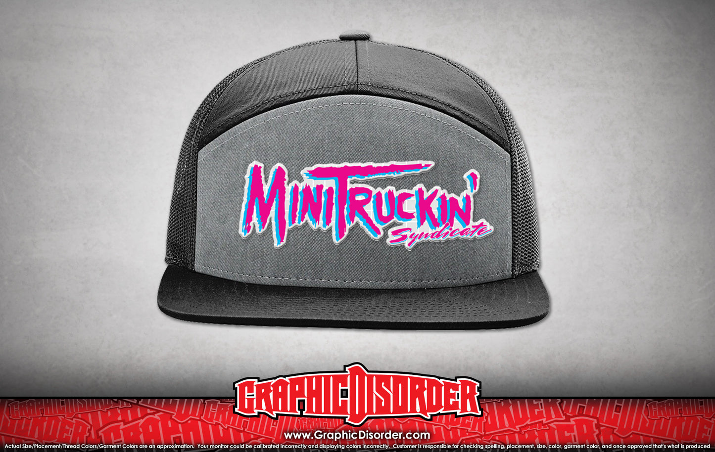 Black Bill (7 panel hat) - MiniTruckin' Syndicate Patch Hats